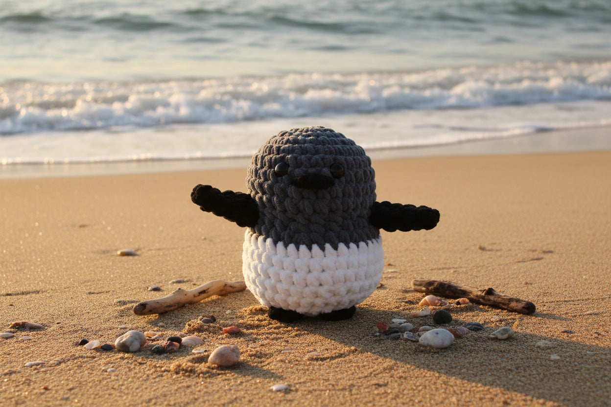 Handmade Penguin Plushie GRAPHITE + SNOW WHITE + BLACK