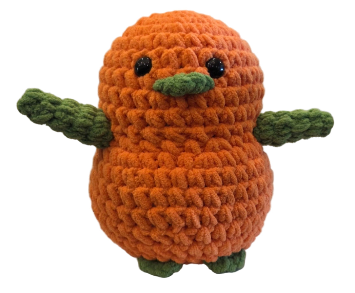 Handmade Penguin Plushie ORANGE + APPLE GREEN