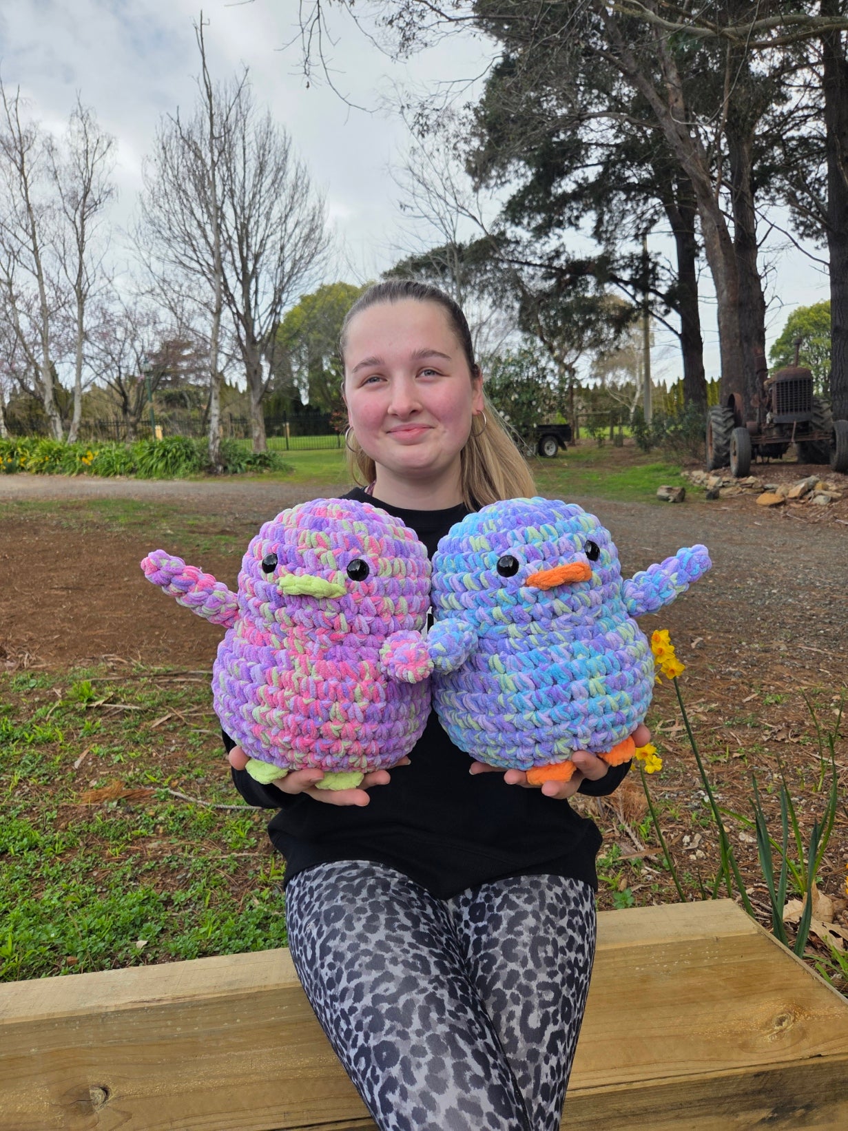 Handmade Penguin Plushie MINTY LAVENDER + PURPLE HEART
