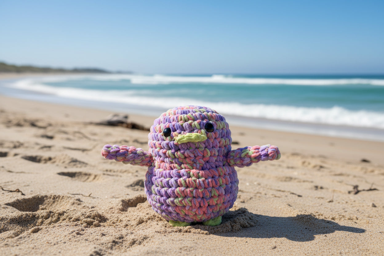Handmade Penguin Plushie MINTY LAVENDER + PURPLE HEART