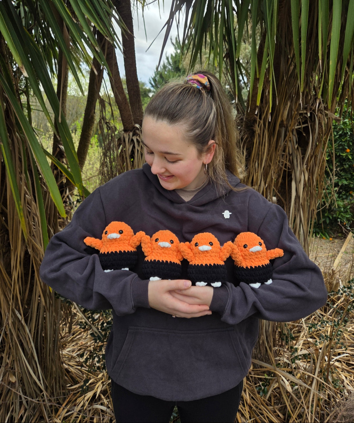 Handmade Penguin Plushie ORANGE + WHITE + BLACK