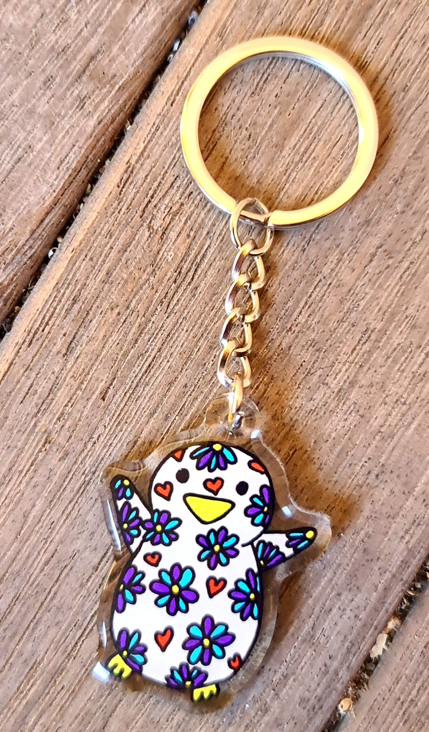 Hand-Drawn Acrylic Penguin Keychains FLOWER PENGY