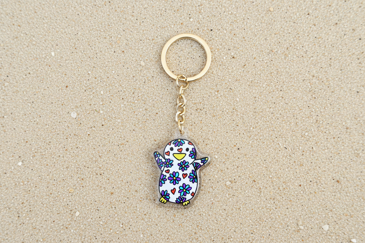 Hand-Drawn Acrylic Penguin Keychains FLOWER PENGY