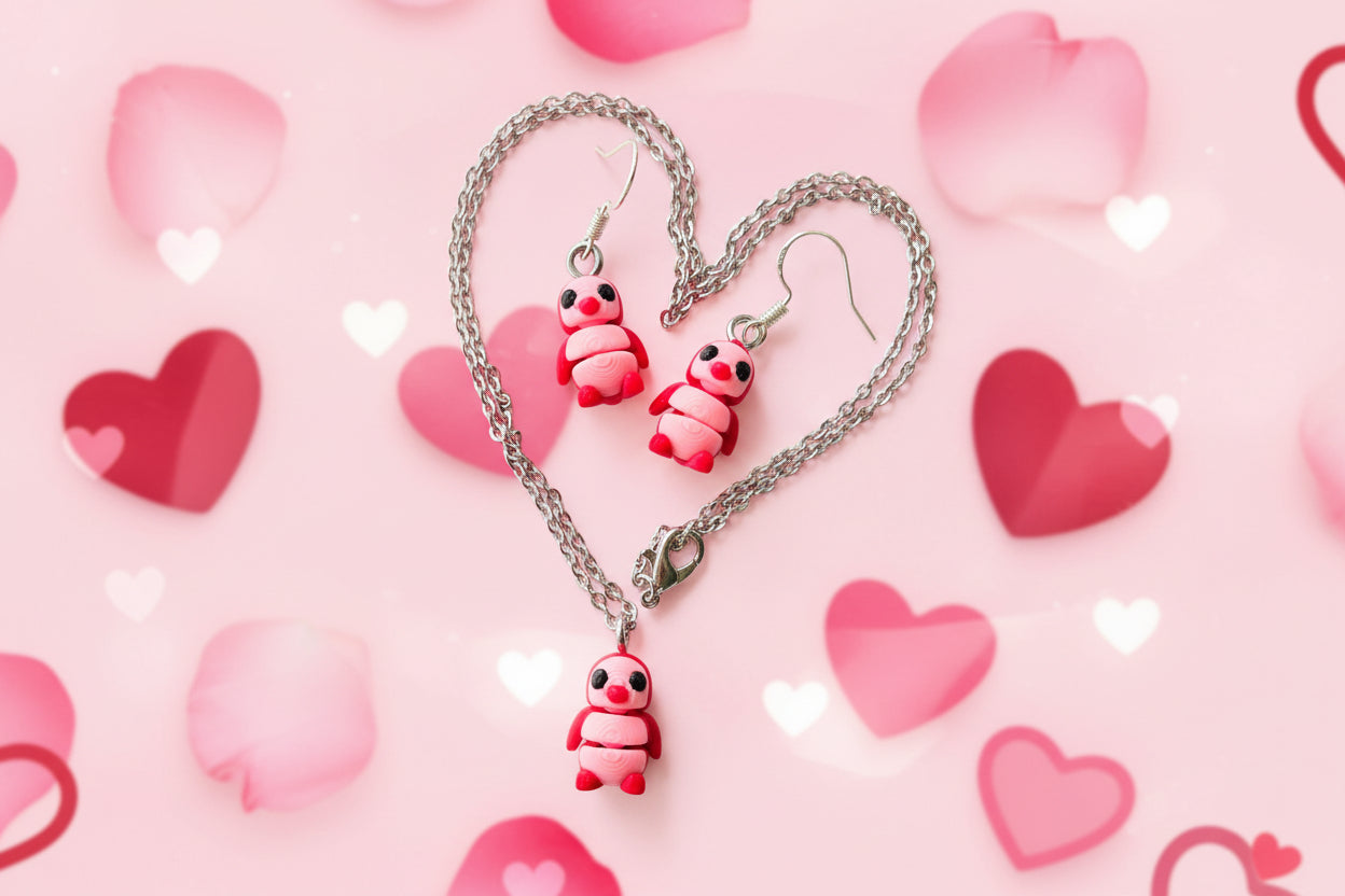 Cutie Pie Penguin Earrings + Necklace VALENTINES