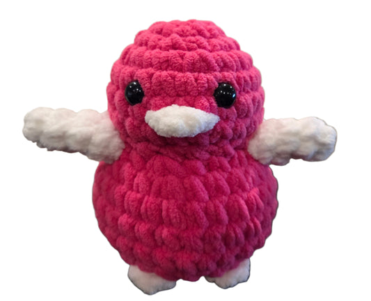 Handmade Penguin Plushie HOT PINK + SNOW WHITE