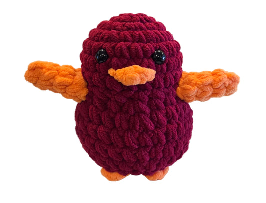 Handmade Penguin Plushie DEEP RED + ORANGE