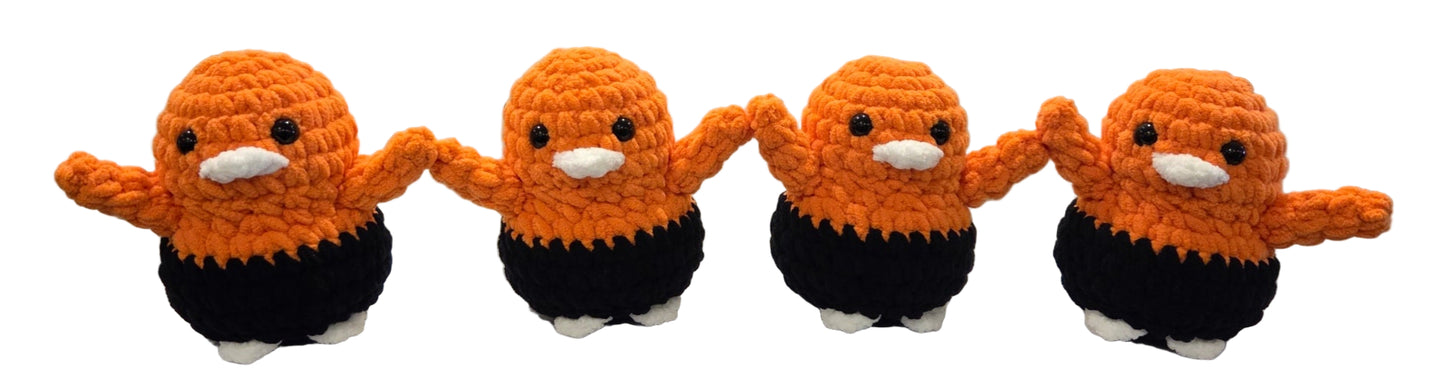 Handmade Penguin Plushie ORANGE + WHITE + BLACK