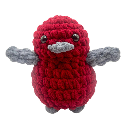 Handmade Penguin Plushie DEEP RED + DARK GREY
