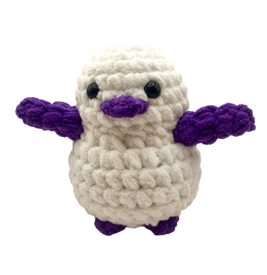 Handmade Penguin Plushie SNOW WHITE + DEEP PURPLE