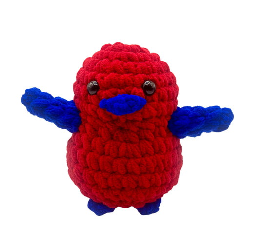 Handmade Penguin Plushie RED + ELECTRIC BLUE