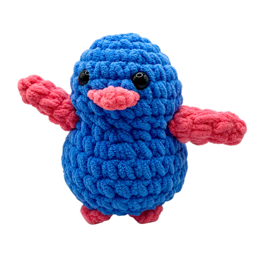Handmade Penguin Plushie OCEAN BLUE + DEEP PINK