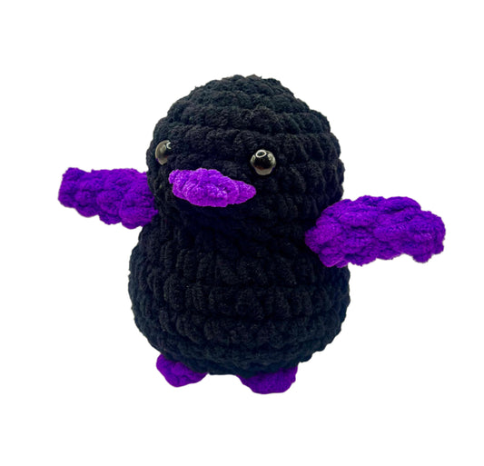 Handmade Penguin Plushie BLACK + DEEP PURPLE