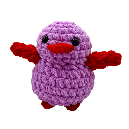 Handmade Penguin Plushie LILAC + BRIGHT RED