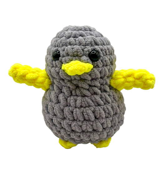 Handmade Penguin Plushie MOON GREY + NEON YELLOW