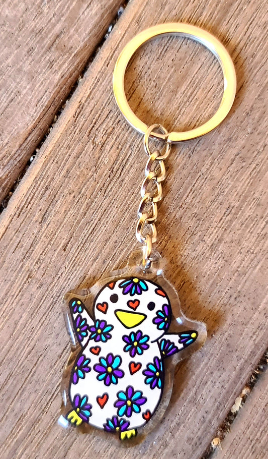 Hand-Drawn Acrylic Penguin Keychains FLOWER PENGY